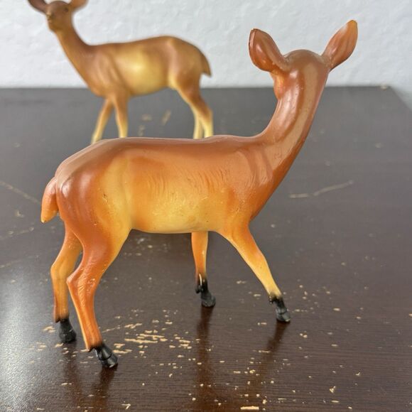 Vtg Celluloid Hard Plastic Deer Figurines Set of 4 Hong Kong 3 Doe 1 Fawn Bambi - Picture 9 of 12